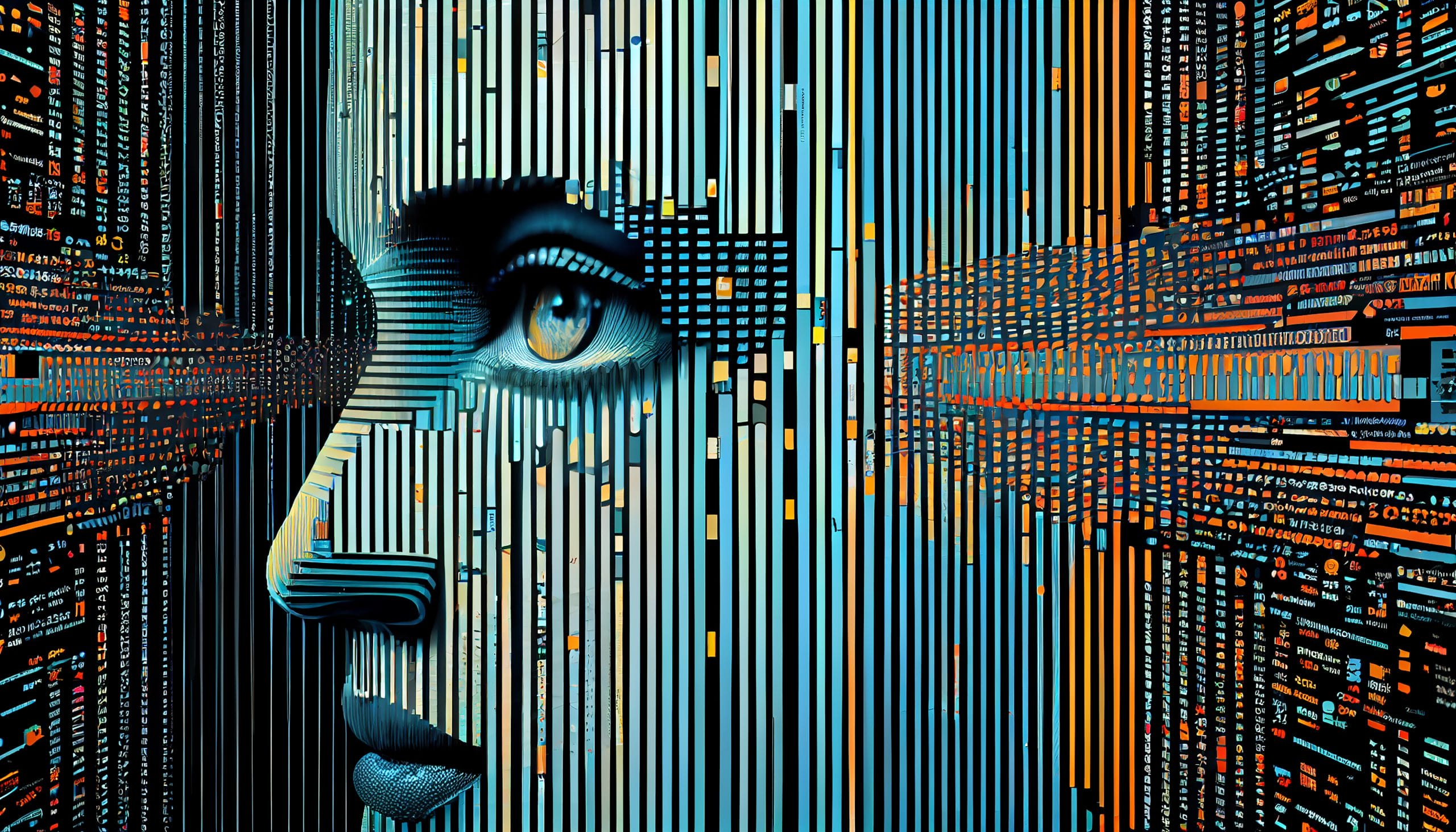 Grafica Computerizzata Futuristica Dell Intelligenza Artificiale Generativa Del Volto Umano Incandescente Scaled